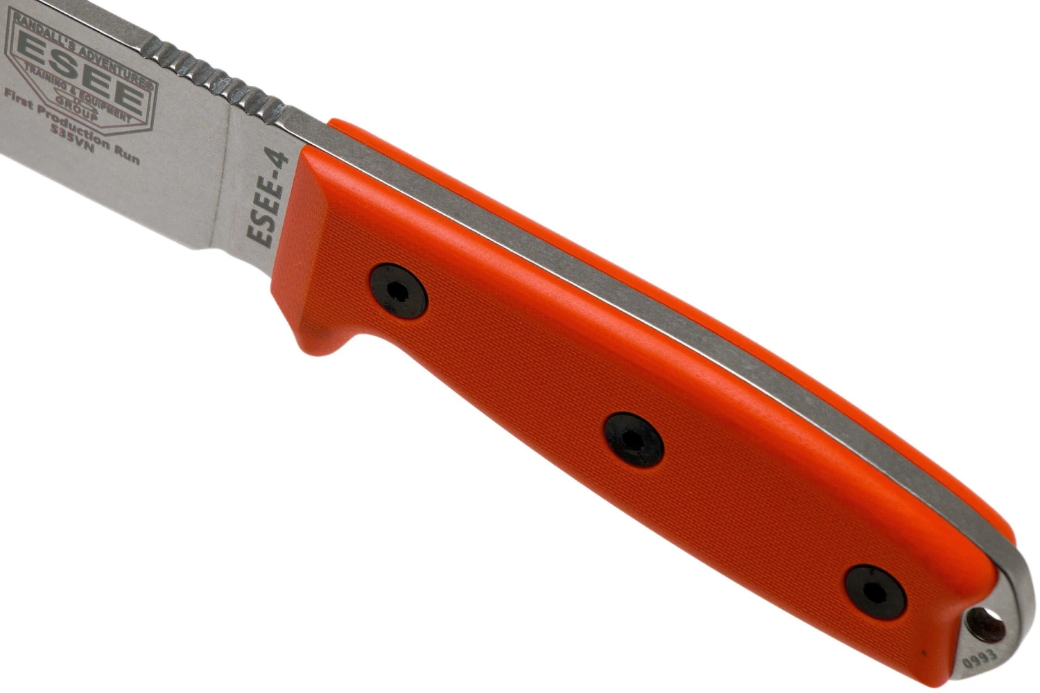 ESEE Model 4 Plain Edge S35VN, Orangefarbener G10 Handgriff 4P35V-OR Mit Scheide + Clip 7 ESEE Model 4 Plain Edge S35VN, Orangefarbener G10 Handgriff 4P35V-OR Mit Scheide + Clip – Bild 5